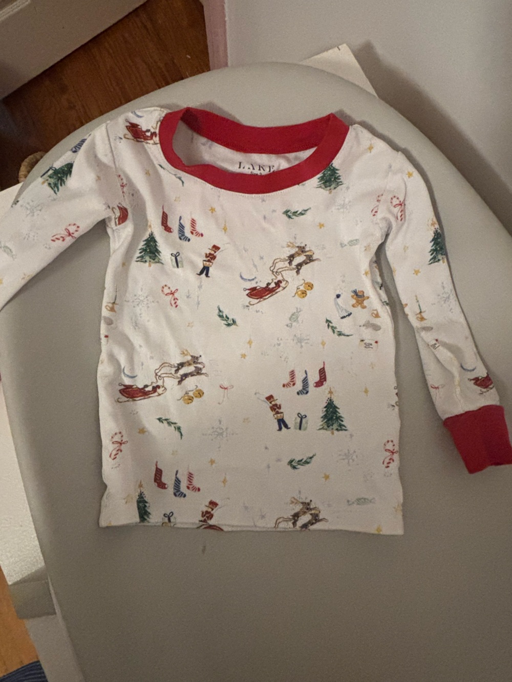 Holiday Print Long Sleeve Top with Red Trim